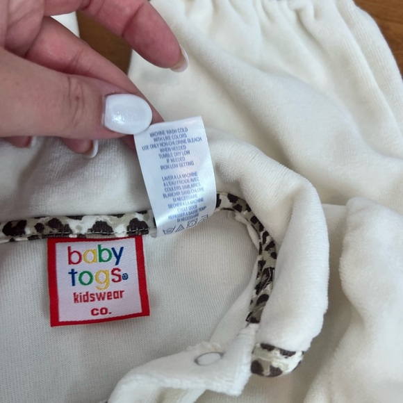 Vintage Baby Togs Leopard Print Trim Velour Cream Baby One Piece Jumpsuit 6M - Picture 6 of 6
